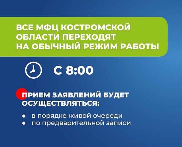 В Галиче МФЦ перешел на обычный режим работы